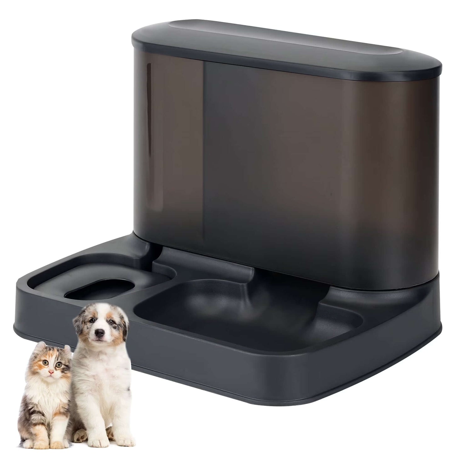 2 in 1 Automatic Cat Food Water Dispenser Pet Self Feeder Dry Food Bowl and Watering Supplies Dispenser for Indoor Small Medium Dog Puppy Kitten, Black