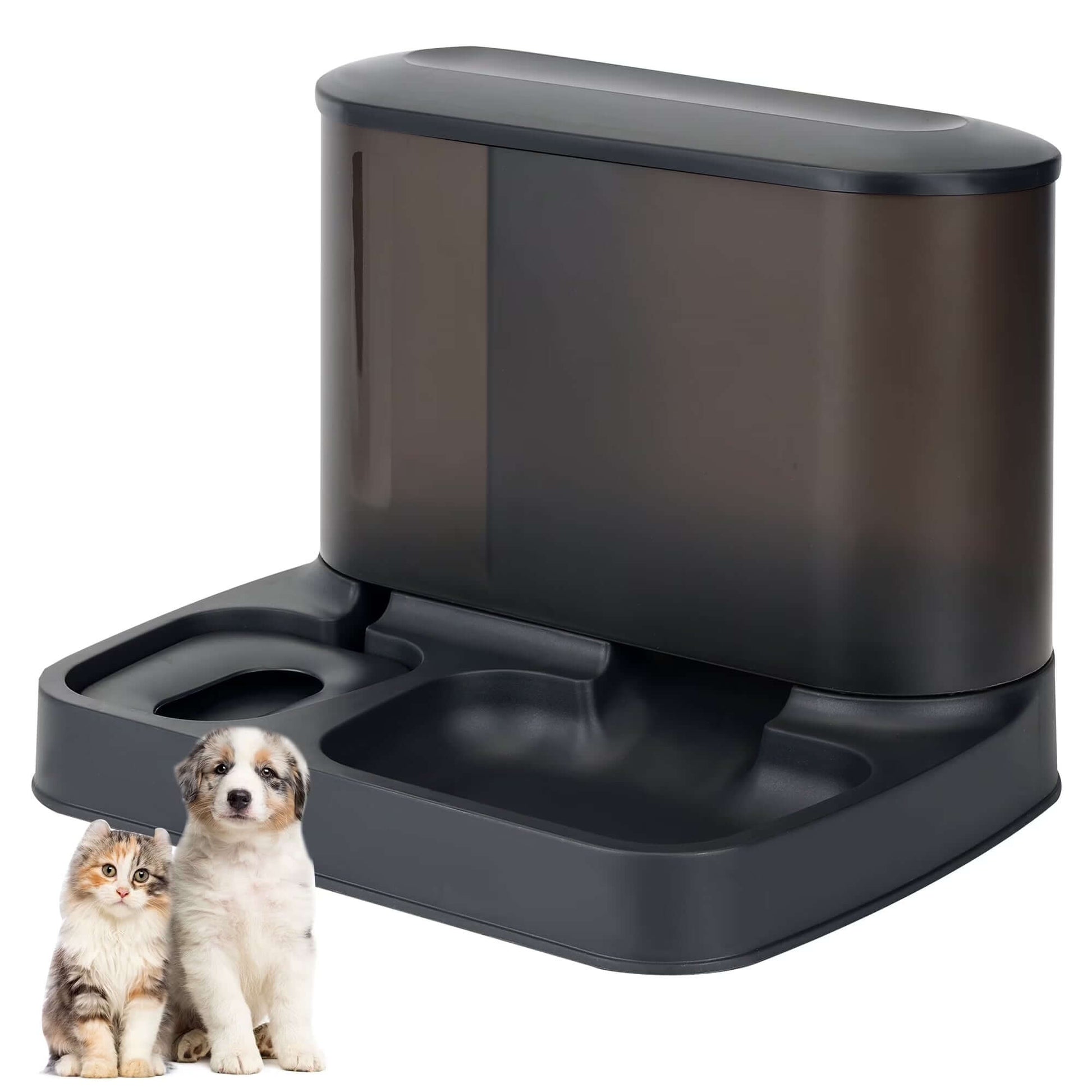 2 in 1 Automatic Cat Food Water Dispenser Pet Self Feeder Dry Food Bowl and Watering Supplies Dispenser for Indoor Small Medium Dog Puppy Kitten, Black