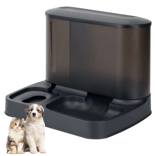 2 in 1 Automatic Cat Food Water Dispenser Pet Self Feeder Dry Food Bowl and Watering Supplies Dispenser for Indoor Small Medium Dog Puppy Kitten, Black