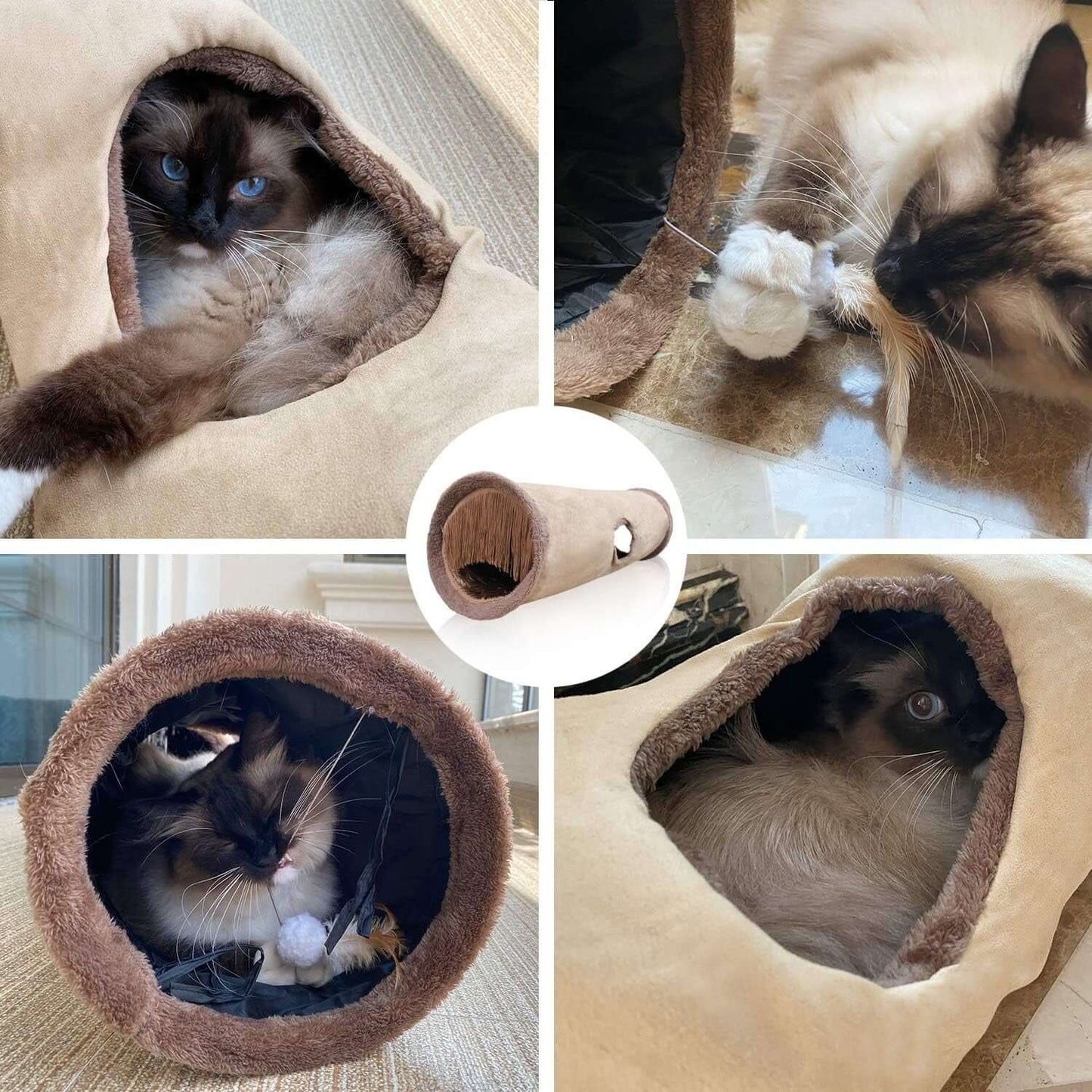 Collapsible Cat Tunnel Pet Play Tube Crinkle Tunnel with Cat Toys，Length 35" Diameter 9.7"