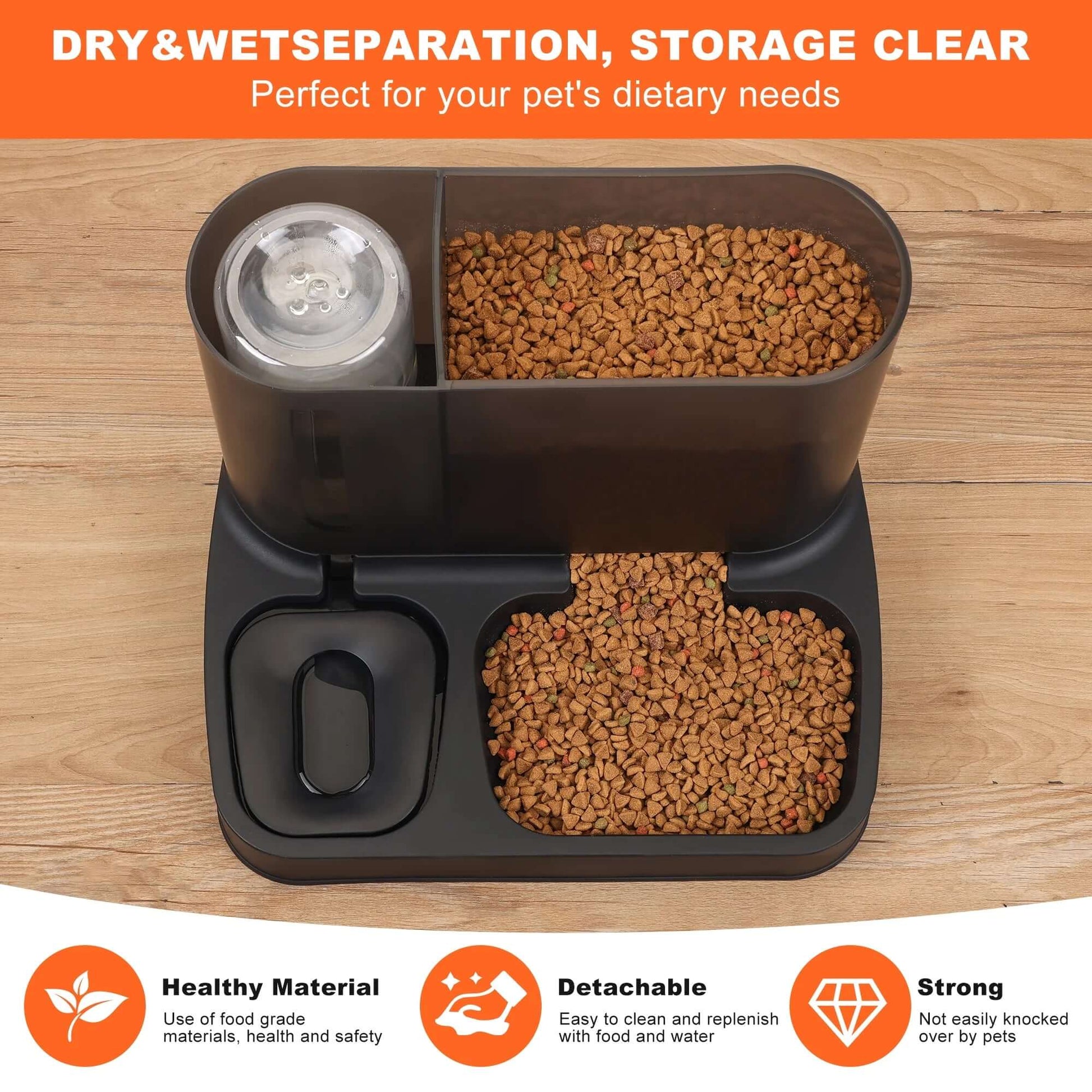 2 in 1 Automatic Cat Food Water Dispenser Pet Self Feeder Dry Food Bowl and Watering Supplies Dispenser for Indoor Small Medium Dog Puppy Kitten, Black