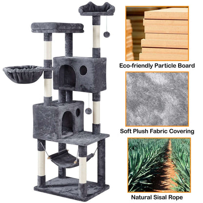 73"H Multi-Level Cat Tree Tower with Condos and Perches, Dark Gray - Eco-friendly pet supplies and soft plush fabric.