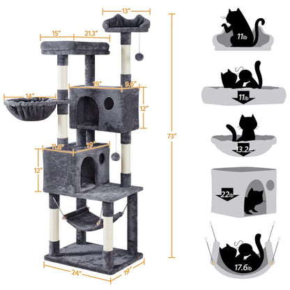 73"H Multi-Level Cat Tree Tower with Condos and Perches, Dark Gray for pets - essential pet supplies and accessories