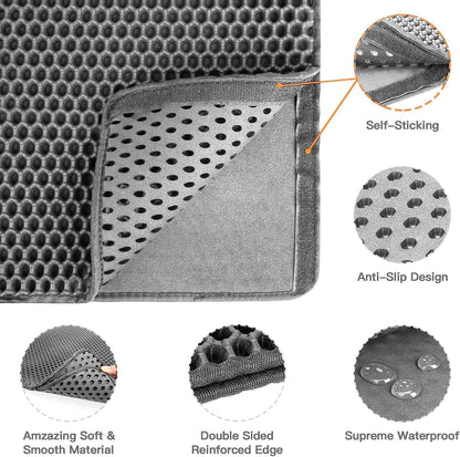 Cat Litter Mat - 30"X24" Honeycomb Double Layer, Urine Waterproof, and Easy to Clean