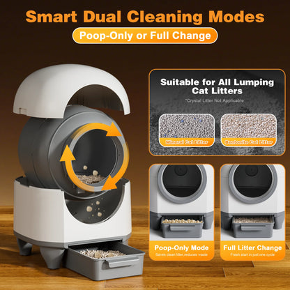 Self Cleaning Cat Litter Box with Mat,Automatic Cat Litter Box for Multiple Cats with Safety Protection and App Control,A Complimentary Garbage Bag