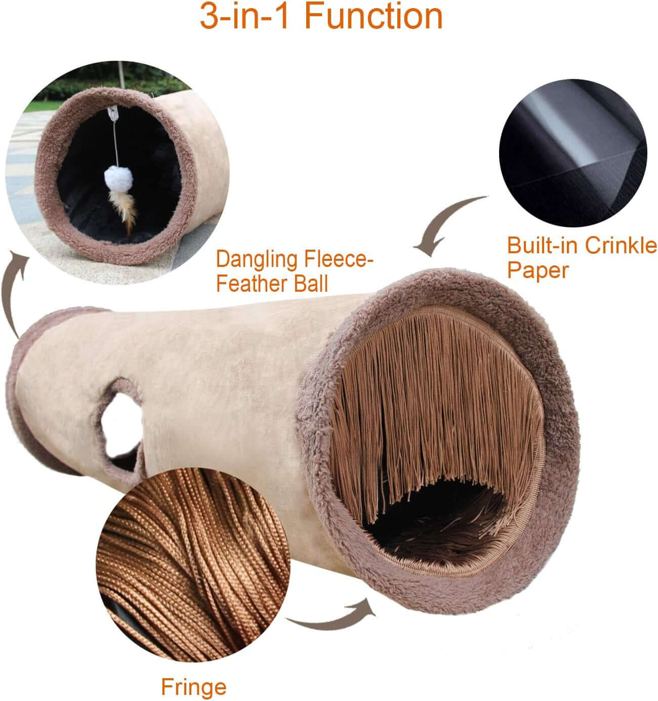 Collapsible Cat Tunnel Pet Play Tube Crinkle Tunnel with Cat Toys，Length 35" Diameter 9.7"