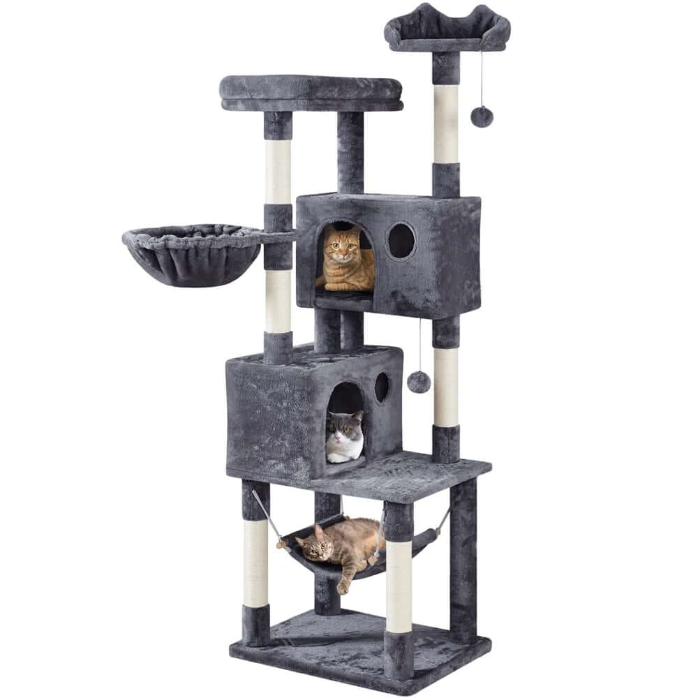 73"H Multi-Level Cat Tree Tower with Condos and Perches, Dark Gray - Ideal pet supplies and accessories for happy cats.