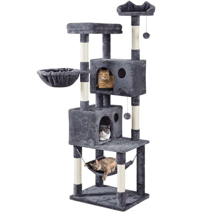 73"H Multi-Level Cat Tree Tower with Condos and Perches, Dark Gray - Ideal pet supplies and accessories for happy cats.