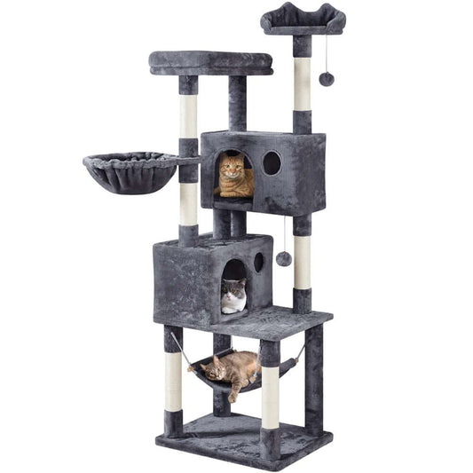 73"H Multi-Level Cat Tree Tower with Condos and Perches, Dark Gray - Ideal pet supplies and accessories for happy cats.