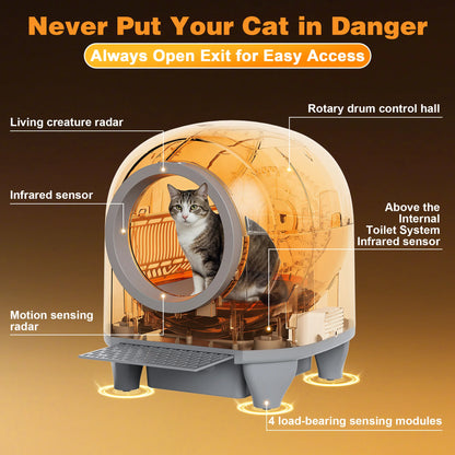 Self Cleaning Cat Litter Box with Mat,Automatic Cat Litter Box for Multiple Cats with Safety Protection and App Control,A Complimentary Garbage Bag