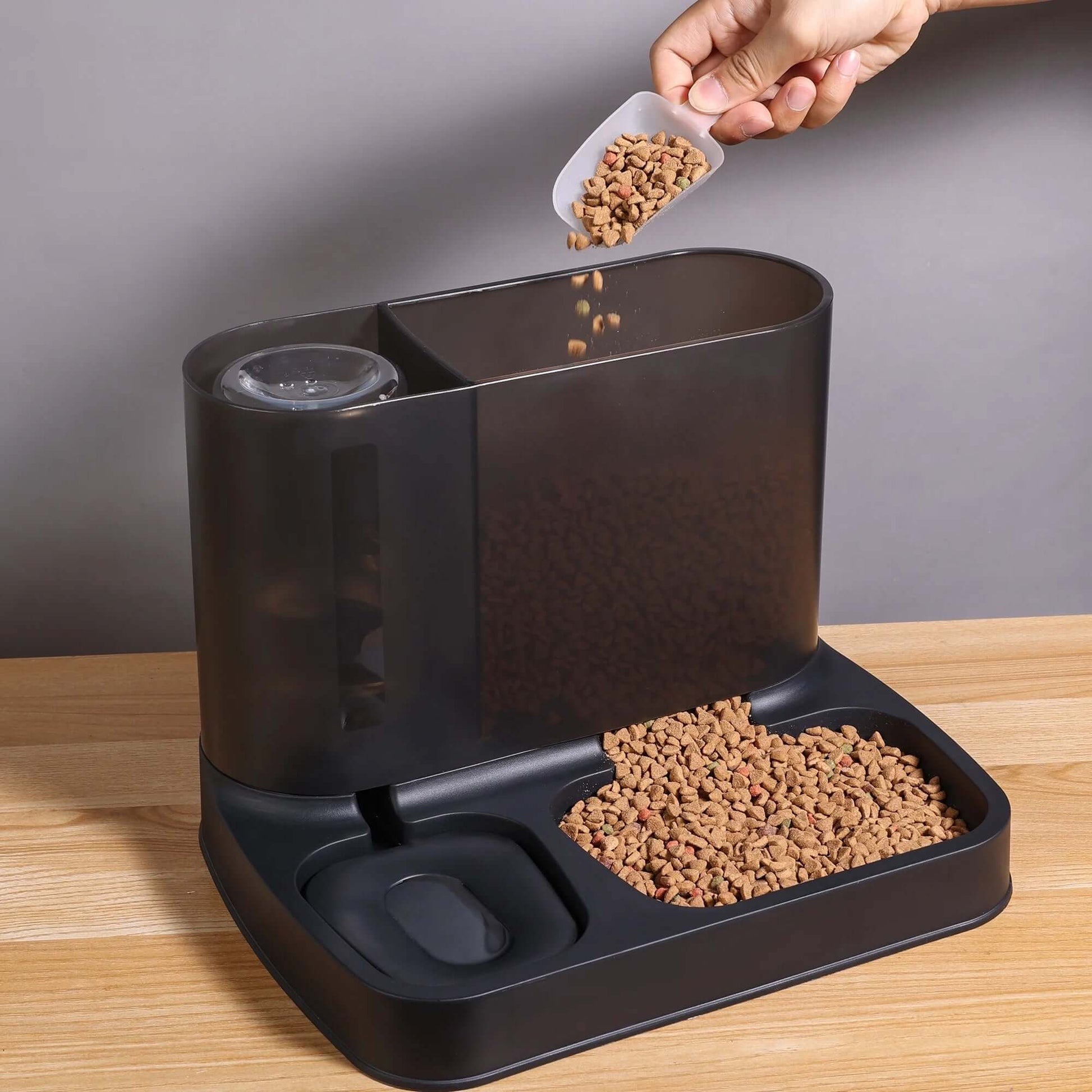 2 in 1 Automatic Cat Food Water Dispenser Pet Self Feeder Dry Food Bowl and Watering Supplies Dispenser for Indoor Small Medium Dog Puppy Kitten, Black