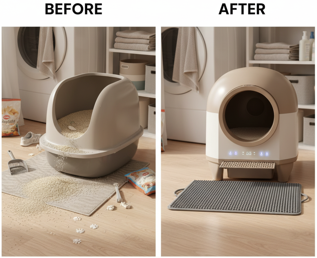 Before and After Cat Litter Area