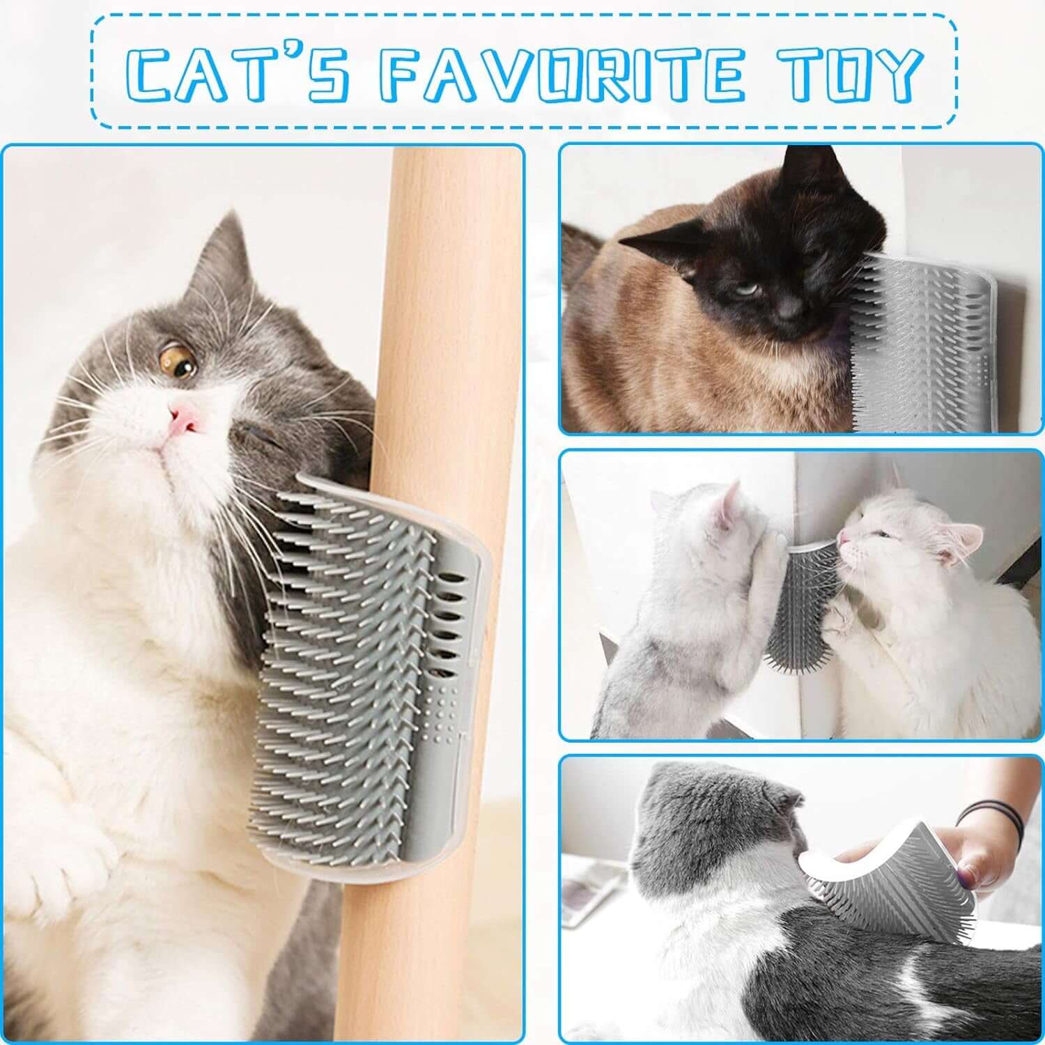 Wall Corner Cat Groomer - 2 Pack Self-Grooming Brush for Cats & Kittens mounted for self-grooming and play.