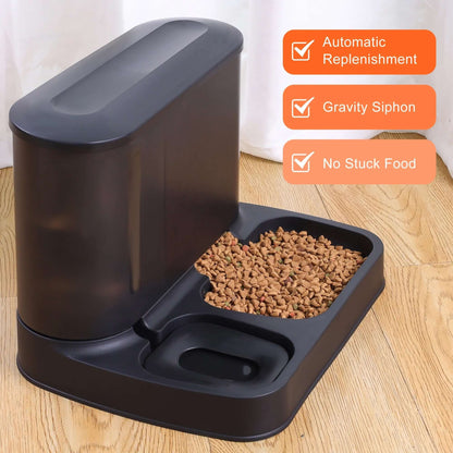 2 in 1 Automatic Cat Food Water Dispenser Pet Self Feeder Dry Food Bowl and Watering Supplies Dispenser for Indoor Small Medium Dog Puppy Kitten, Black