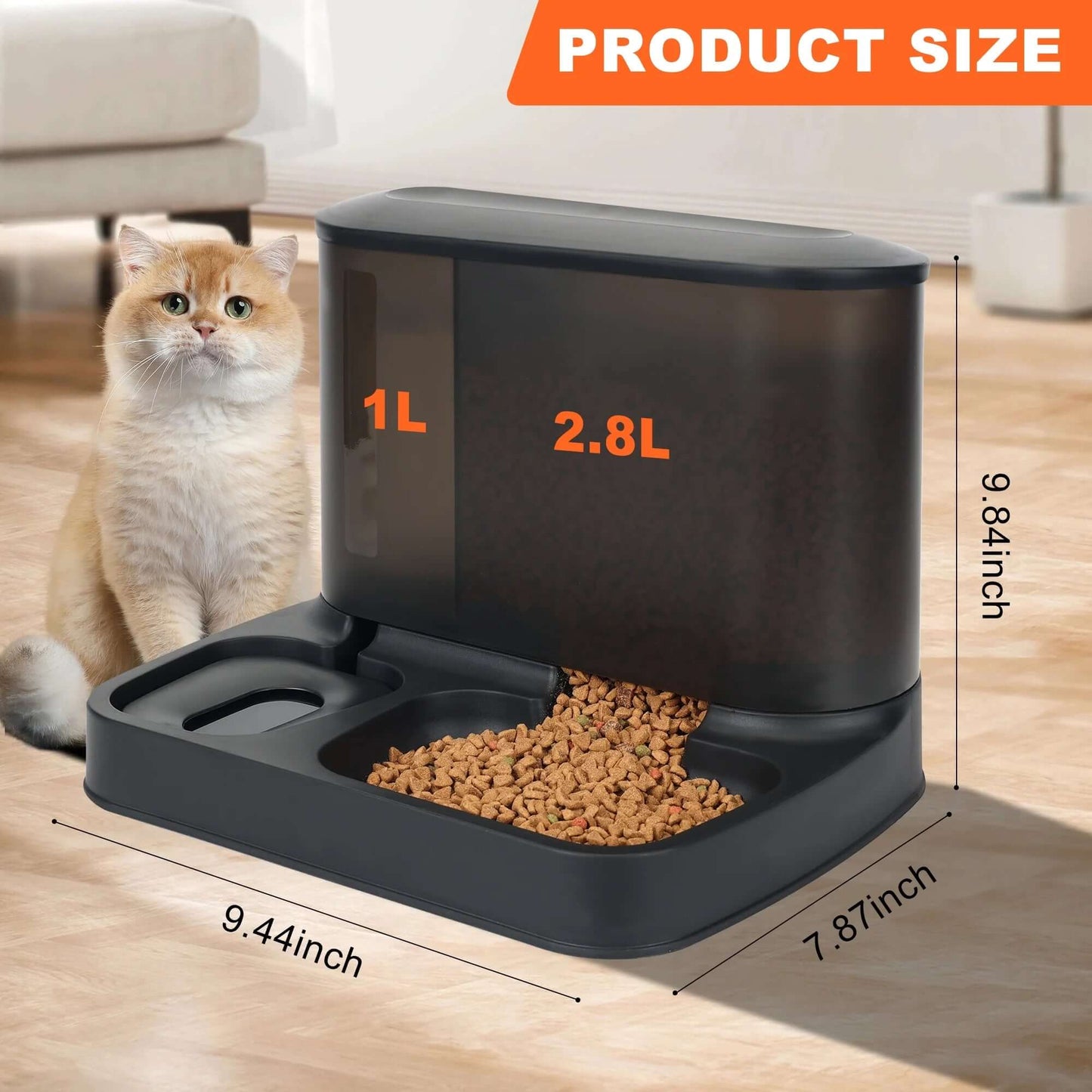 2 in 1 Automatic Cat Food Water Dispenser Pet Self Feeder Dry Food Bowl and Watering Supplies Dispenser for Indoor Small Medium Dog Puppy Kitten, Black