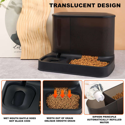 2 in 1 Automatic Cat Food Water Dispenser Pet Self Feeder Dry Food Bowl and Watering Supplies Dispenser for Indoor Small Medium Dog Puppy Kitten, Black