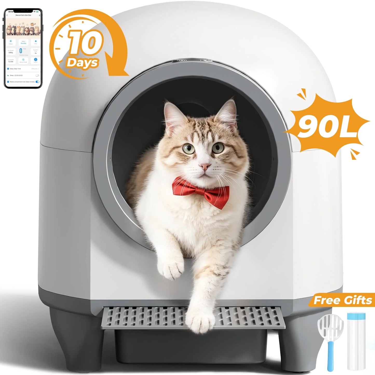 Self Cleaning Cat Litter Box with Mat,Automatic Cat Litter Box for Multiple Cats with Safety Protection and App Control,A Complimentary Garbage Bag