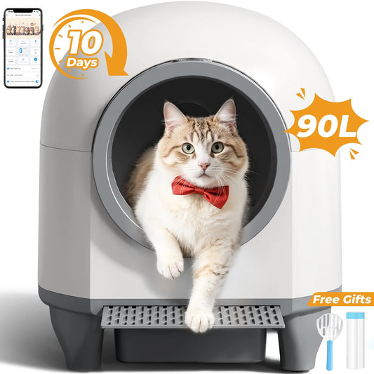Self Cleaning Cat Litter Box with Mat,Automatic Cat Litter Box for Multiple Cats with Safety Protection and App Control,A Complimentary Garbage Bag