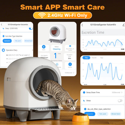 Self-Cleaning Cat Litter Box with Mat – Automatic Litter Box for Multiple Cats, Featuring Safety Protection and App Control, Includes a Complimentary Garbage Bag, Brown