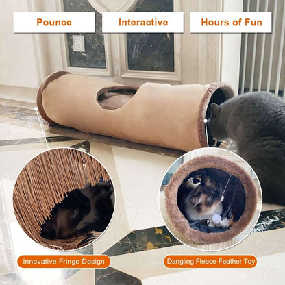 Collapsible Cat Tunnel Pet Play Tube Crinkle Tunnel with Cat Toys，Length 35" Diameter 9.7"