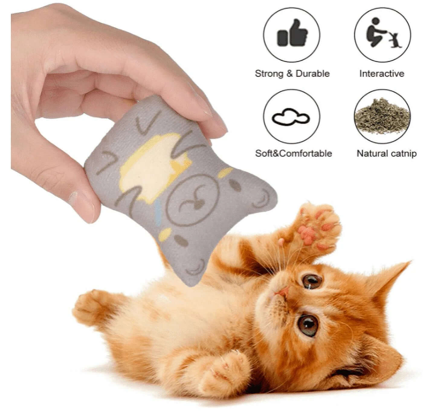 Catnip Toys for Cats - 5 Pack Plush Chew Toys for Kittens for happy playtime with a playful kitten and durable plush toy.